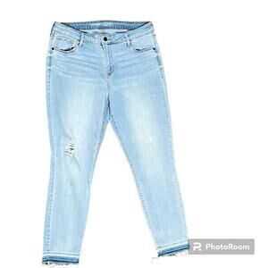 Old Navy Womens Skinny Rockstar Denim Blue Jeans Raw Hem High Waist 14 Regular